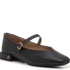 Sam Edelman Black Leather Mary Jane Flats with Gold Buckle